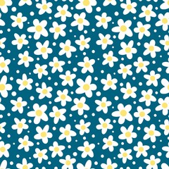 Doodle abstract chamomile flowers seamless pattern. Spring summer simple floral fabric print. Decorative natural vector background