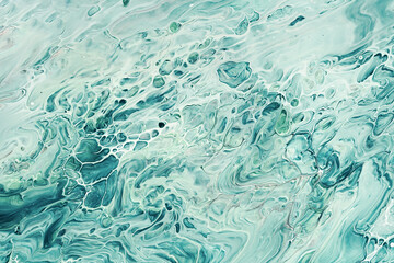 Fluid Art acrylic paints. Abstract mixing green waves. Liquid flows splashes. Marble effect background or texture