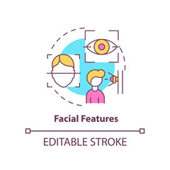 Facial features concept icon. Biometric identification technology abstract idea thin line illustration. Face recognition. Isolated outline drawing. Editable stroke. Arial, Myriad Pro-Bold fonts used