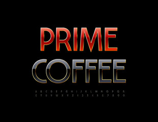 Vector modern Emblem Prime Coffee. Elegant Black Font. Artistic Alphabet Letters and Numbers.