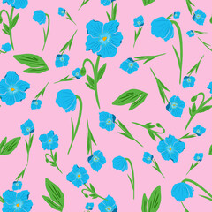 Blue poppy garden vector repeat pattern design