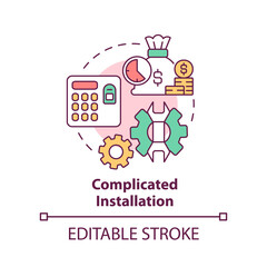 Complicated installation concept icon. Biometric authentication drawback abstract idea thin line illustration. Isolated outline drawing. Editable stroke. Arial, Myriad Pro-Bold fonts used