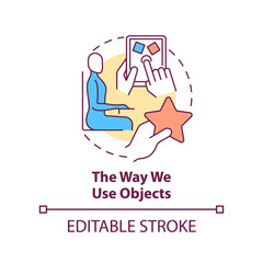 The way we use objects concept icon. Behavioral measurement abstract idea thin line illustration. Analyze actions, manners. Isolated outline drawing. Editable stroke. Arial, Myriad Pro-Bold fonts used