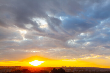 Urban skyline with twilight . Sunset in the city 