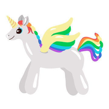 A rainbow unicorn toy isolated on a white background.Vector illustration.It can be used in textiles, labels.holiday designs, postcards.