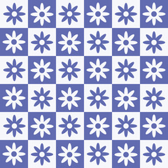 Cute flowers on checkerboard seamless pattern in very peri and white . Great for fabric, home décor and textile 
