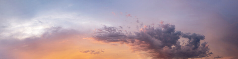Fototapeta na wymiar Dramatic panorama sky with cloud on sunrise and sunset time. Panoramic image.