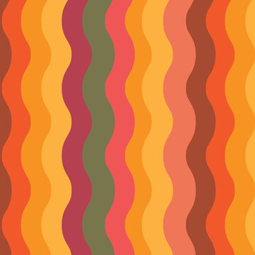 Abstract retro 70s Horizontal groovy waves seamless pattern in brown, orange, yellow , red and cream . For backgrounds, posters and wallpaper
