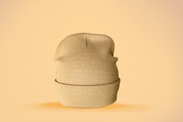 Colored hipster beanie. Product photo mockup for fashion brands.
