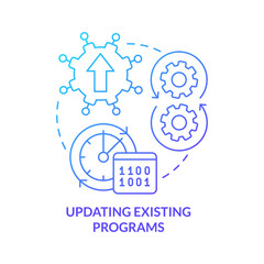Fototapeta na wymiar Updating existing programs blue gradient concept icon. Software development. Programming skill abstract idea thin line illustration. Isolated outline drawing. Myriad Pro-Bold font used