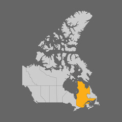 Quebec province highlighted on the map of Canada