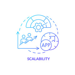 Scalability blue gradient concept icon. Flexible application. Programing language choice criterion abstract idea thin line illustration. Isolated outline drawing. Myriad Pro-Bold font used