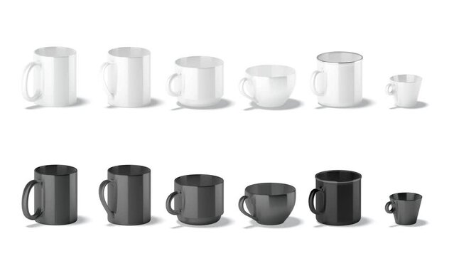 Blank black and white ceramic mug mockup stand, looped rotation