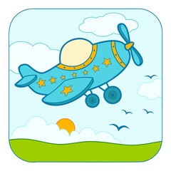 Cute Plane cartoon. Plane clipart vector. Nature background