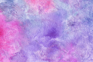 Multicolored watercolor texture. Abstract hand-drawn background in pink and purple colors.