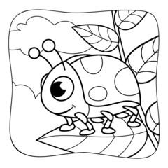 ladybug black and white. Coloring book or Coloring page for kids. Nature background