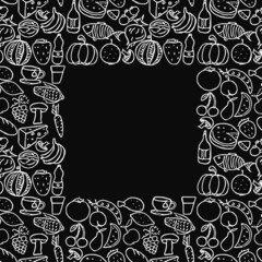 Seamless food pattern. Doodle pattern with food icons and place for text. Food background