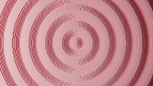 Loop 3d animation of pink pixel concentric waves radiating from the center. Desktop background screensaver. Digital art.
