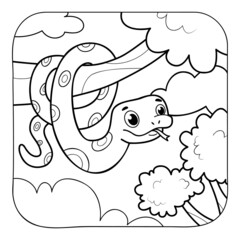 Snake black and white. Coloring book or Coloring page for kids. Nature background