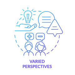 Varied perspectives blue gradient concept icon. Workplace diversity advantage abstract idea thin line illustration. Expressing thoughts. Isolated outline drawing. Myriad Pro-Bold font used