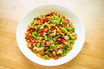 Chinese food spicy clam meat