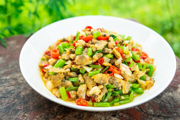 Chinese food spicy clam meat