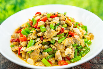 Chinese food spicy clam meat