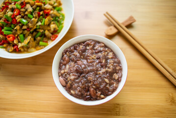 Chinese Multigrain Porridge with Chili Stir-Fried Chinese Meat