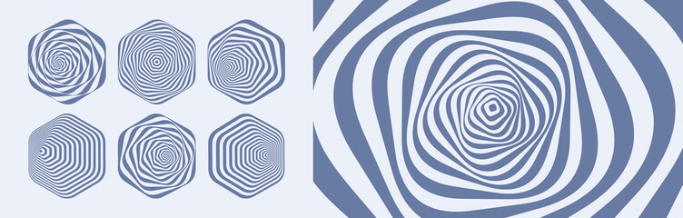 Naklejka premium Abstract striped design element. Optical art. 3d vector illustration for brochure, annual report, magazine, poster, presentation, flyer and banner. Сan be used as design element, emblem or icon.