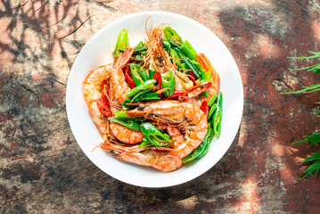 Chinese dishes fried black tiger prawns