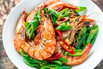 Chinese dishes fried black tiger prawns