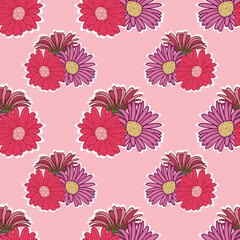 Gerbera flowers repeat pattern design on pink background