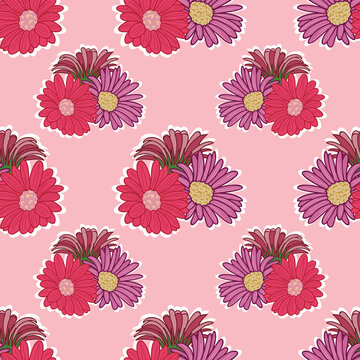 Gerbera flowers repeat pattern design on pink background