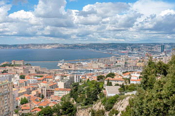 City view of Marseille, and the mediterranean sea from Notre-Dame de la Garde.