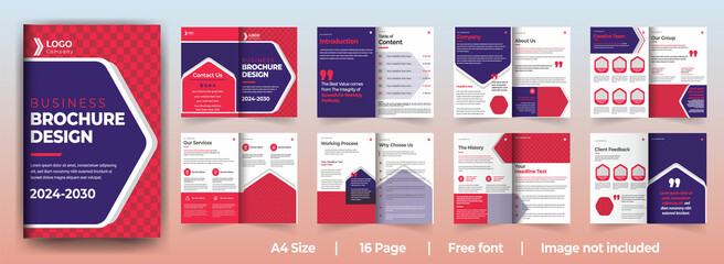 16page Minimal business brochure or company profile design with creative template for your business Premium Vector