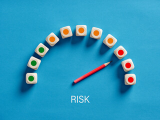 Risk level meter indicating high level of risk. - obrazy, fototapety, plakaty