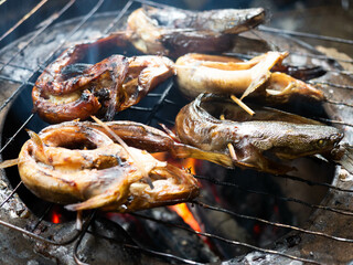Picture of catfish that on a smoking process that make the taste more delicious