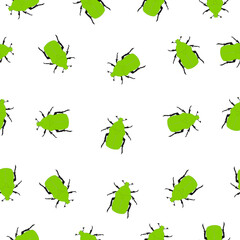 Seamless pattern with green beetles on white background, vector eps 10