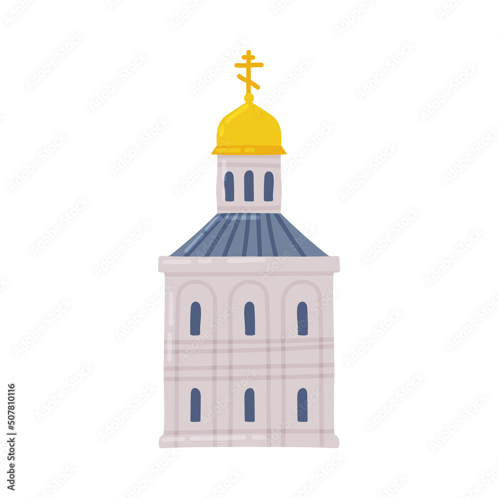 Sticker orthodox church as russian holy christian place of worship vector illustration