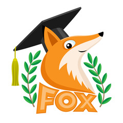 Fox in an academic cap on a white background.
