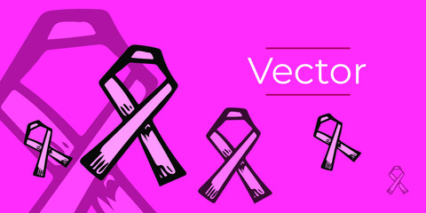 Breast cancer pink ribbon sketch vector illustration. Women support hand drawn background. World cancer day media banner