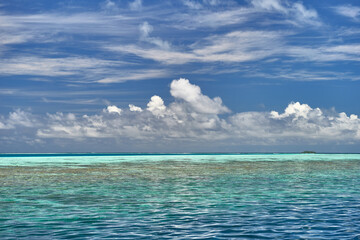 Maldives paradise scenery. Tropical aerial landscape, seascape with long jetty, water villas with amazing sea and lagoon beach, tropical nature. Exotic tourism destination banner, summer vacation