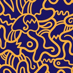 Seamless abstract pattern on violet background. Vector doodle image. Graphic linear wallpaper.