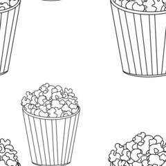 bucket of popcorn. Seamless pattern with the image of a glass of popcorn. Pattern for cinema decor, posters, invitations, cards