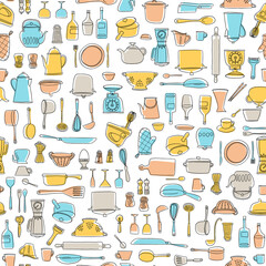Illustration seamless pattern of tools used in the kitchen,