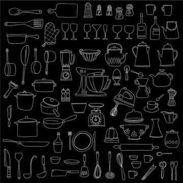 Illustration collection of tools used in the kitchen,