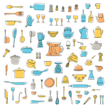 Illustration collection of tools used in the kitchen,
