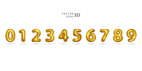 Number 0 to 9. Golden balloons design for parties, birthdays, anniversary and wedding celebrations realistic design elements.