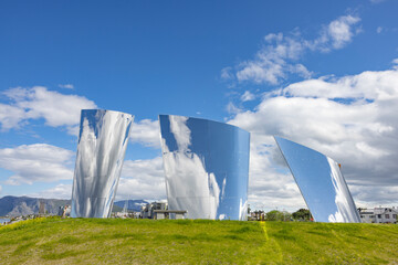 Blue sky with clouds in huge mirrors, Br&oslash;nn&oslash;ysund , Northern Norway,Europe	