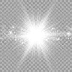 Sparks sparkle with a special light effect. Vector glitters on a transparent background. Glittering particles of fairy dust.	